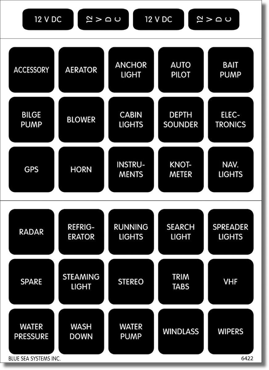 Blue Sea Systems Label Kit Dc H2o 30 Square Blk V1