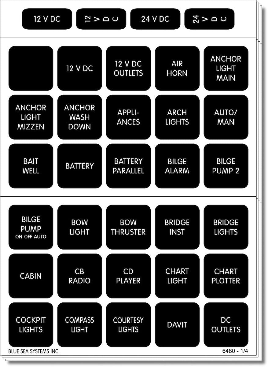 Blue Sea Systems Label Kit Dc H2o 120 Square Blk