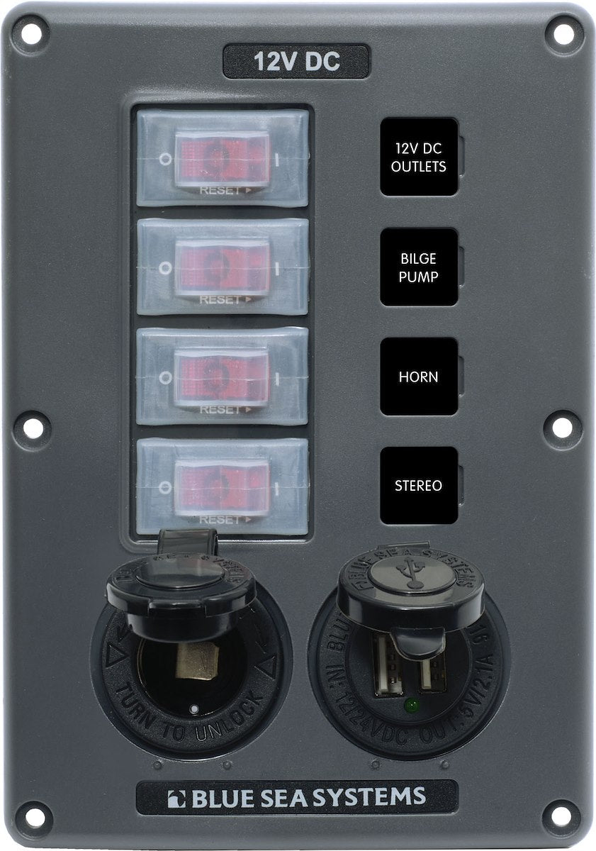 Blue Sea Systems Panel Switch H2o Cb 4pos Sckt & Usb